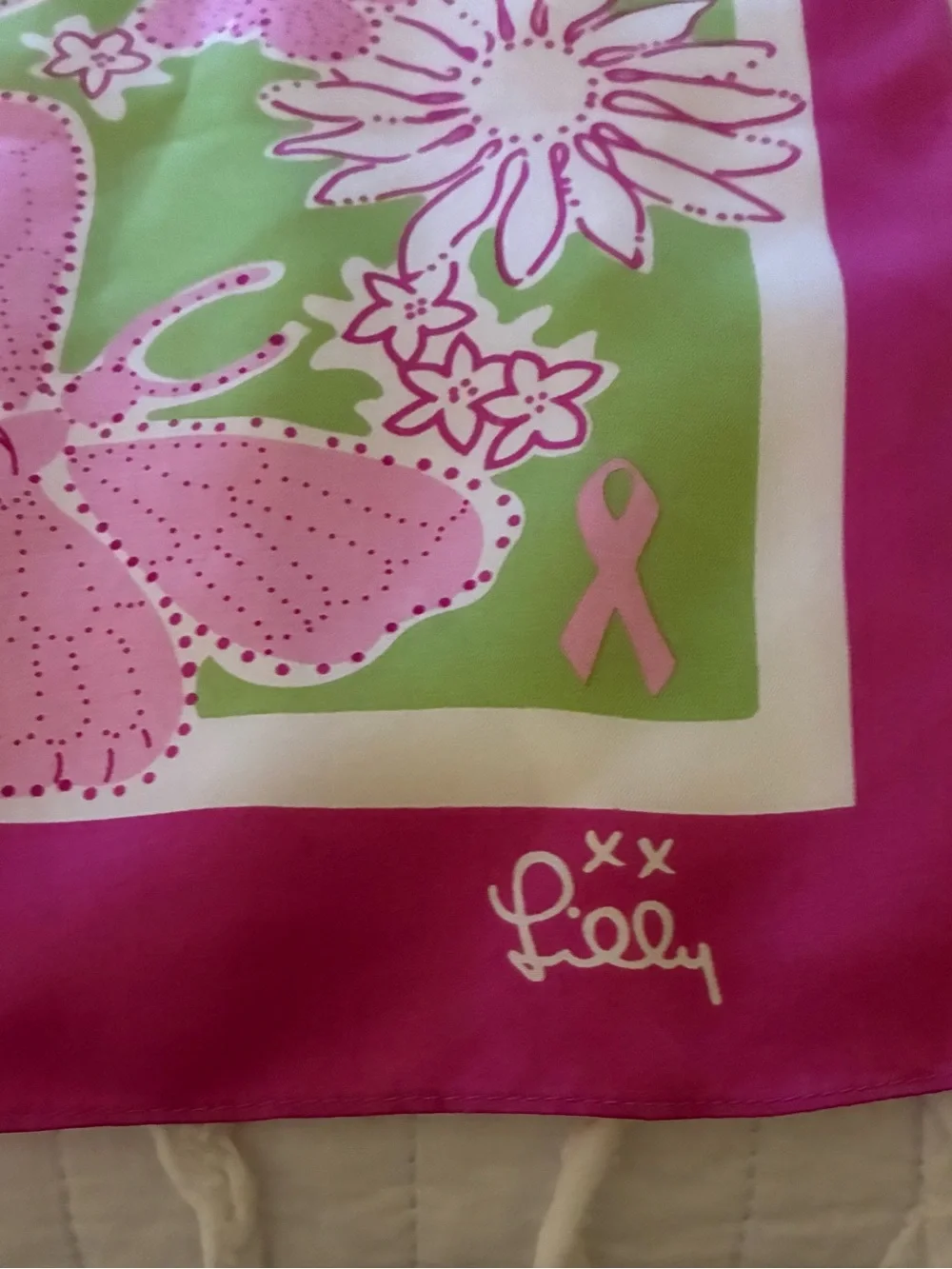 Lilly Pulitzer Pink, Green & White Floral Silk Scarf Runner